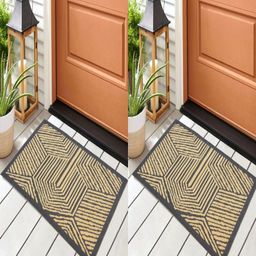 Myntra Elegant Homes 2-Pcs Grey & Beige Striped Cotton Rectangular Anti-Slip Doormats-10