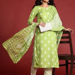 Anouk Floral Printed Regular Kurta With Trousers & With Dupatta image 4