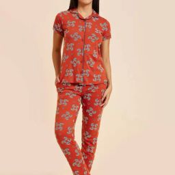 Sweet Dreams Rust Cotton Printed Shirt Pyjamas Set-1
