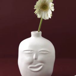 Tayhaa White Ceramic Face Shape Vase-image-89