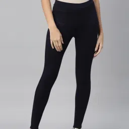 TWIN BIRDS Blue Plain Mid Rise Treggings-image-74