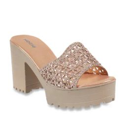 Mochi Women's Rose Gold Ethnic Sandals-image-91
