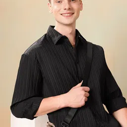 Mast & Harbour Oversized Fit Opaque Self Design Textured Casual Shirt-image-13