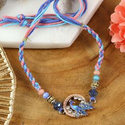 Asthetika Americon Diamond Studded And Beaded Peacock Shaped Thread Rakhi-image-42
