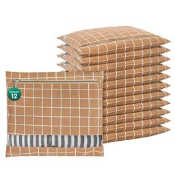 Kuber Industries Brown & White 12 Pieces Checked Mesh Cotton Clothes Organisers-54