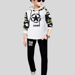 TICOSS Boys Camouflage Printed Hooded Neck T-shirt With Trousers-image-63