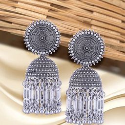 Anouk Rhodium-Plated Dome Shaped Oxidised Jhumkas-14