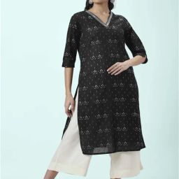Rangmanch by Pantaloons Black Cotton Printed Straight Kurta-image-41