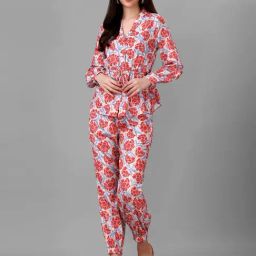 MASAKALI.CO White & Red Floral Print Top With Pants-picture-5