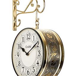 CRAFTEL Gold-Toned Floral Textured Analogue Metal Round Vintage Wall Clock-image-63