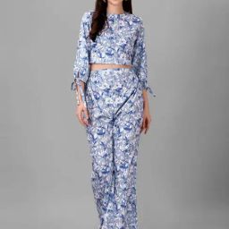 MASAKALI.CO Grey & Blue Floral Print Top With Pants-image-46