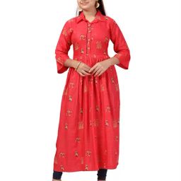 Aarika Kids Girls Gajri-Navy Blue Color Printed Flared Kurti Legging Set-image-74