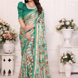 KALINI Floral Printed Satin Saree-43