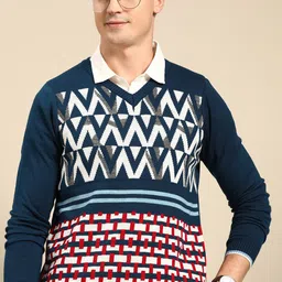 Anouk Men Blue & White Cable Knit Pullover-image-38