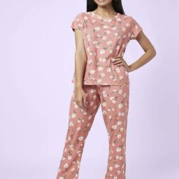 YU by Pantaloons Dusty Pink Cotton Floral Print Top Pyjama Set-image-94