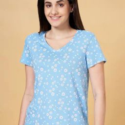 Dreamz by Pantaloons Blue Cotton Floral Print T-Shirt-picture-16