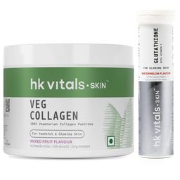 HealthKart HK Vitals Skin Radiance Collagen 100 g Veg Mixed Fruit & Glutathione Effervescent Watermelon 15 Tabs Combo-6