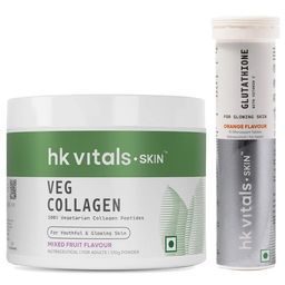 HealthKart HK Vitals Skin Radiance Collagen 100 g Veg Mixed Fruit & Glutathione Effervescent Orange 15 Tabs Combo-18