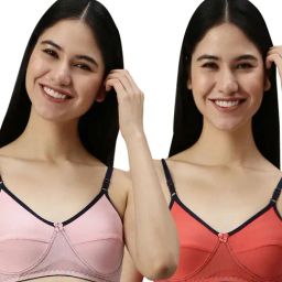 Kryptic Baby Pink & Coral Cotton Medium Coverage Bralette Bra (Pack Of 2)-picture-43