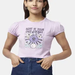 People by Pantaloons Lilac Cotton Printed Cropped T-Shirt-picture-0