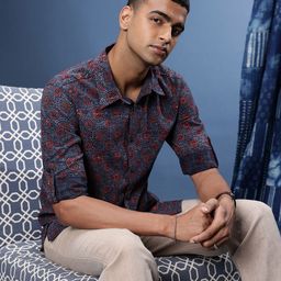 Taavi Ethnic Motifs Printed Roll-Up Sleeves Ajrakh Shirt-image-43