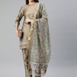 Silk Land Printed Kalamkari Dupatta with Zari-picture-17