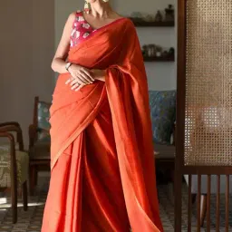 Suta Orange Plain Saree-image-15