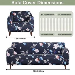 Aura Blue & White Printed Polyester 3 Piece Sofa Cover With Arms-14