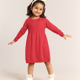 Babyhug Cotton Knit Full Sleeves Solid Woolen Dress - Red-image-39