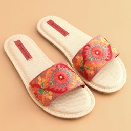 Earthy Touch Premium Slip On Ethnic Sandal - Beige Pink-image-76