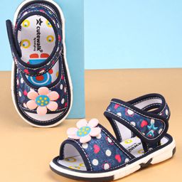 Cute Walk by Babyhug Sandals With Velcro Closure Floral Print & Applique- Blue-image-63