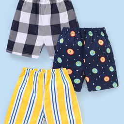 Babyhug Cotton Knit Boxers Checks & Stripes Print Pack of 3 - Yellow & Blue-image-85