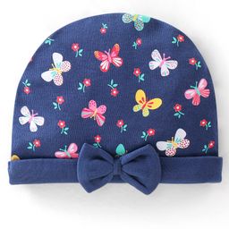 Babyhug 100% Cotton Cap Butterfly Printed Navy Blue - Diameter 11.5 cm-image-51
