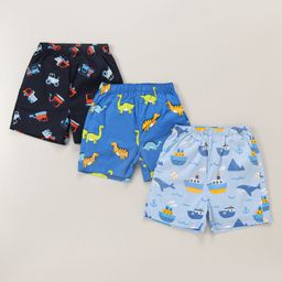 Babyhug Cotton Woven Boxers Nautical Theme Print Pack of 3 - Blue-image-82