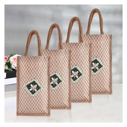 Kuber Industries Lunch Bag  Jute Carry Bag  Lunch Handbag  Lunch Bags for office  Reusable Lunch Bag with Handle  Tiffin Carry Patch Hand Bag  Small  Pack of 4  Brown-image-37