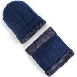 Pine Kids Woollen Cap & Muffler Set with Cable Knit Design - Navy-image-80