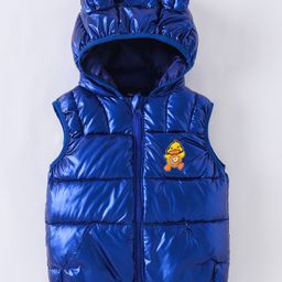Kookie Kids Sleeveless Padded Hooded Jacket with Ears Applique & Duck Patch Detailing - Navy Blue-image-94