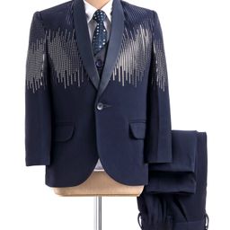 Robo Fry Knit Full Sleeves 4 Piece Party Suit with Sequin Detailing - Navy Blue-image-42