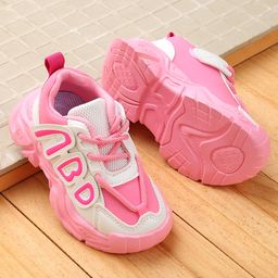 Babyoye Sneakers with Lace Up Closure & Alphabet Applique  - Pink-image-66