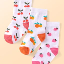 Cute Walk by Babyhug Knit Ankle Length Socks With Fruit Design Pack of 3 - Red Pink & Orange-image-83