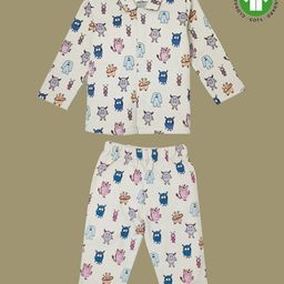 The Boo Boo Club Cotton Knit Full Sleeves Monsters Printed Coordinating Night Suit Set - Grey-image-54