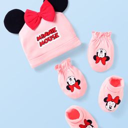 Babyhug Disney Interlock Knit Cap Mittens & Booties Set with Minnie Mouse Graphics & Bow Applique Pink - Diameter 10 cm-picture-18
