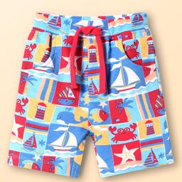Babyhug Terry Knit Mid Thigh Shorts With Beach Theme Print - Light Blue-image-61