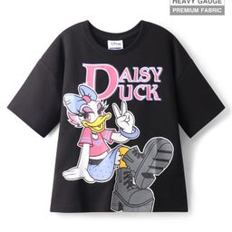 Pine Kids Disney Terry Knit Half Drop Shoulder Sleeves Oversized T-Shirt with Daisy Duck Graphics - Black-image-79
