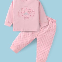 Zero Interlock Knit Full Sleeves Sleeves T-Shirt & Lounge Pant Set with Animal Print - Pink-picture-23