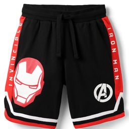 Pine Kids Marvel Terry Knit Knee Length Shorts With Iron Man Graphics & Badge Detailing - Black & Red-image-5
