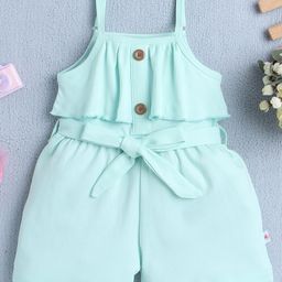 BUMZEE Cotton Knit Sleeveless Frill Detailing Solid Jumpsuit With Belt - Mint Green-image-69