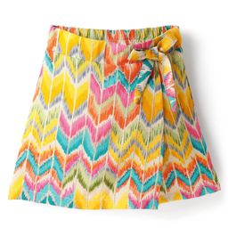 CrayonFlakes Rayon Chevron Designed Ikat Printed Bow Applique Detailed Skort - Yellow-image-75