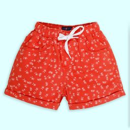 Kiddopanti Cotton Floral Printed Shorts - Red-image-13
