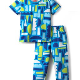 Babyhug Cotton Knit Half Sleeves Co-ords Night Suit with Abstract Print - Blue-image-15